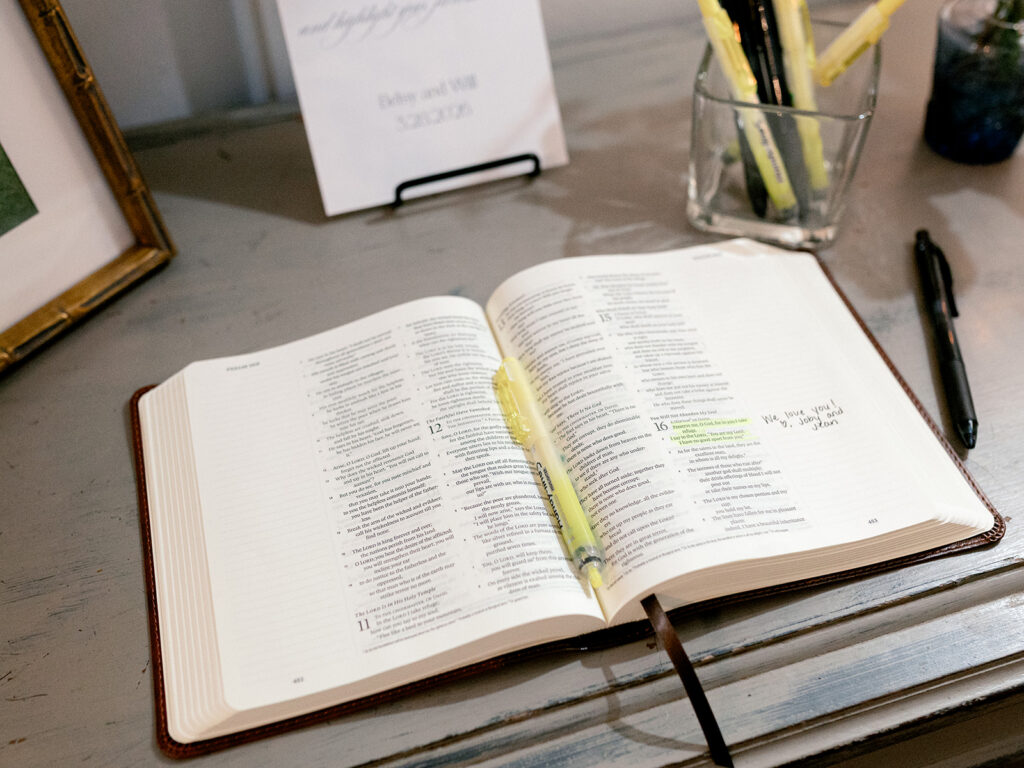 bible opened with highlighted verses